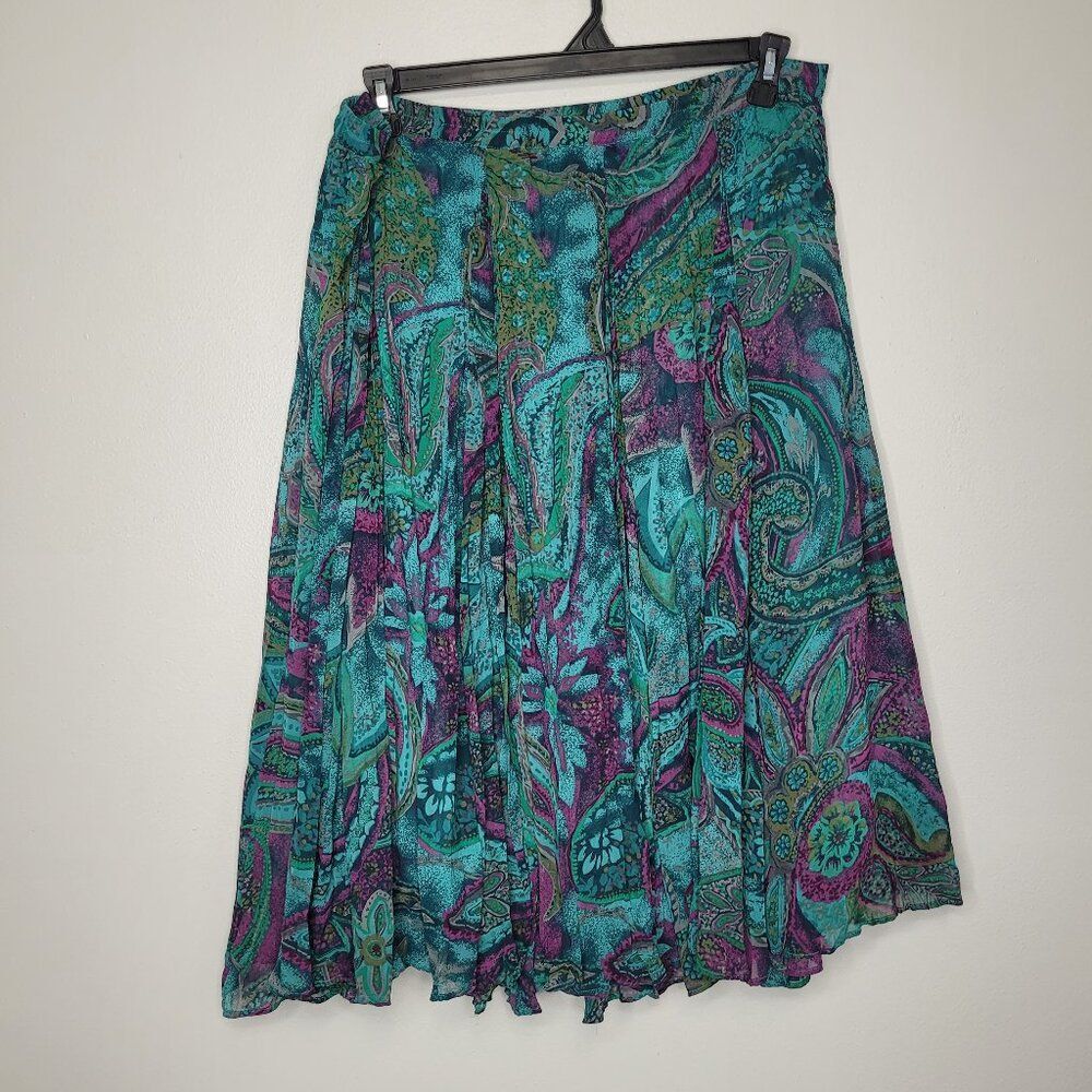 y2k Christopher and Banks teal purple paisley flower print full midi skirt xl
